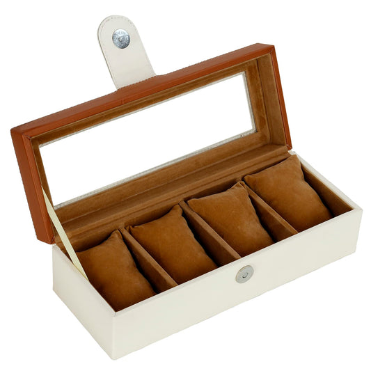 4 Slots Stylish Beige Watch Box with Viewing Window