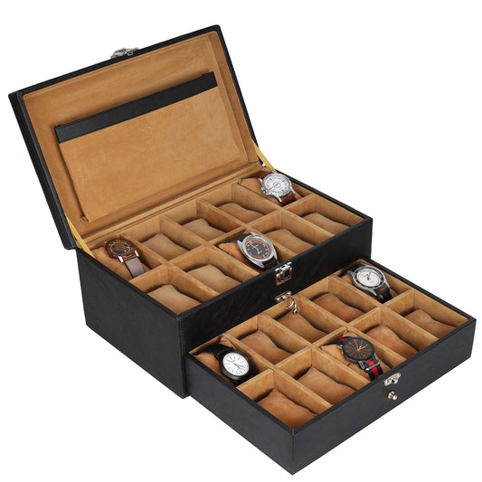 Leather World Unisex Classical 20 Slots Watch Organiser Box