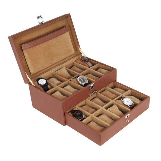 Leather World Unisex Classical 20 Slots Watch Organiser Box