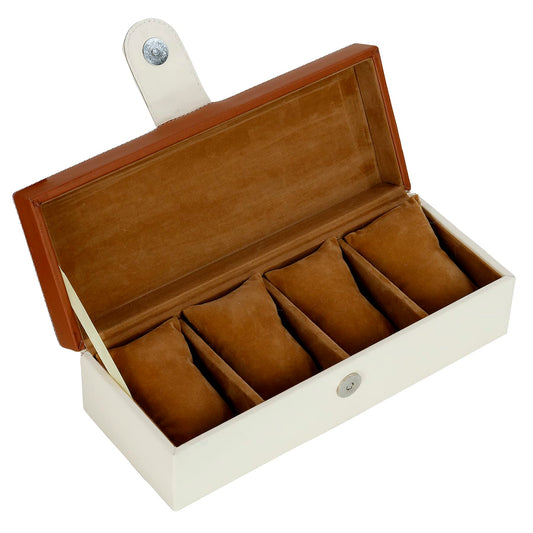 4 Slots Stylish Beige Watch Box with Viewing Window