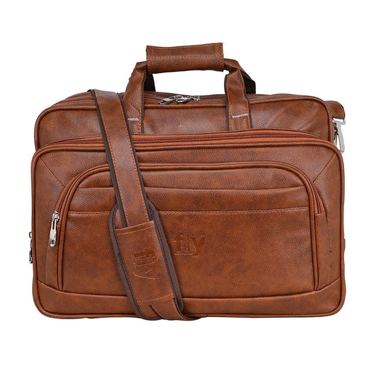 Expandable Leatherette Tan Unisex Office Laptop Messenger Bag