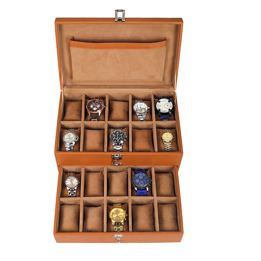 Leather World Unisex Classical 20 Slots Watch Organiser Box