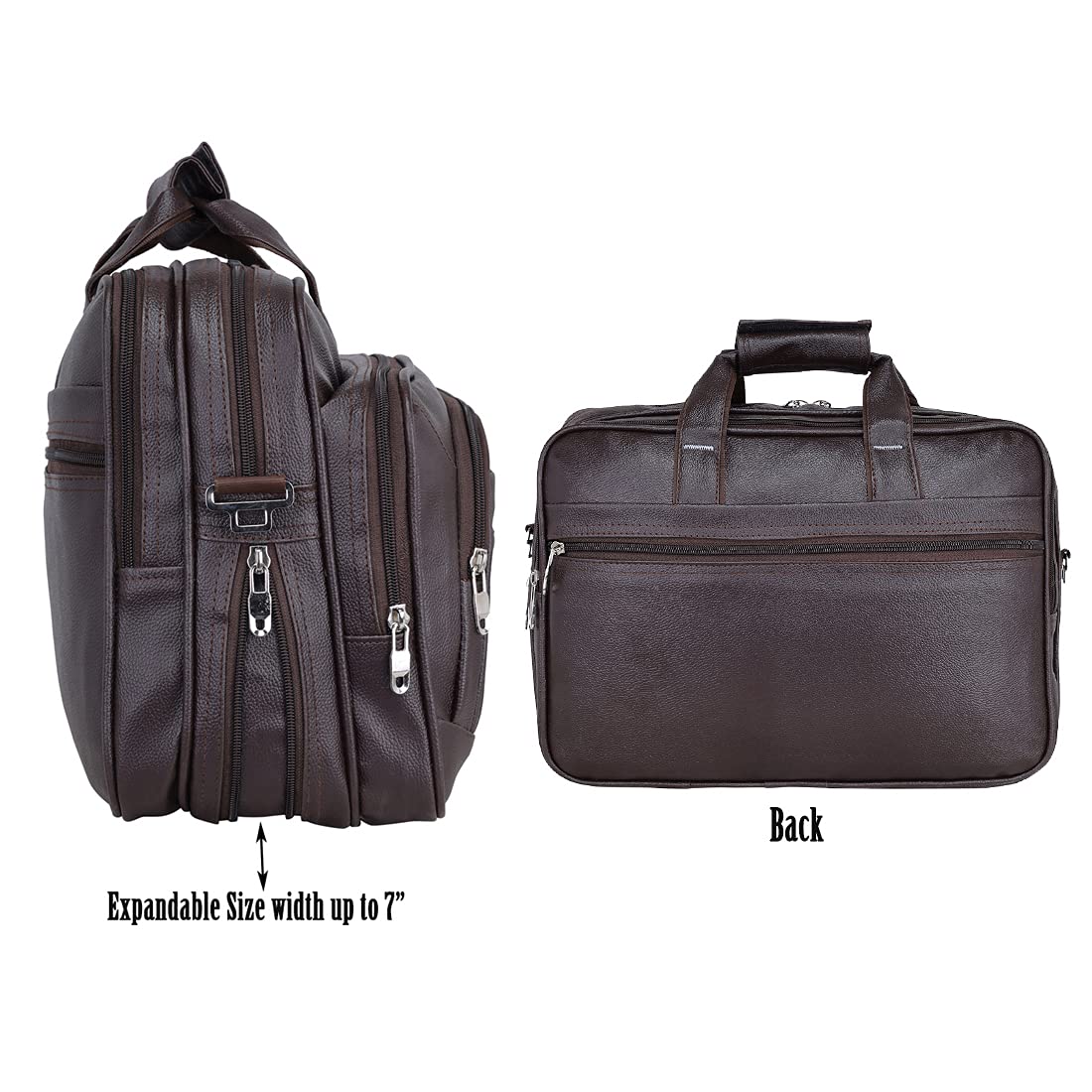 Expandable Leatherette Brown Unisex Office Laptop Messenger Bag