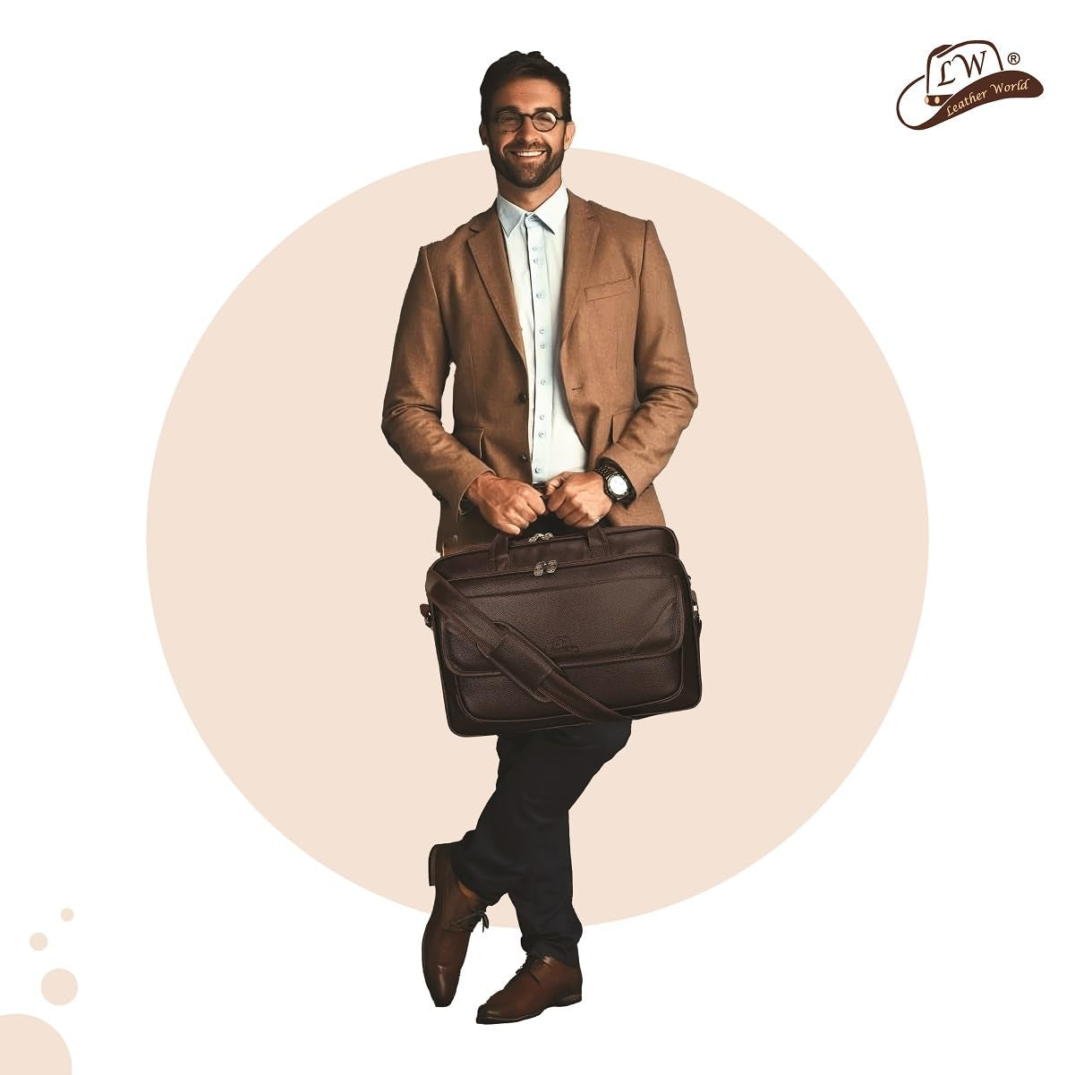 Expandable Leatherette Brown Unisex Office Laptop Messenger Bag