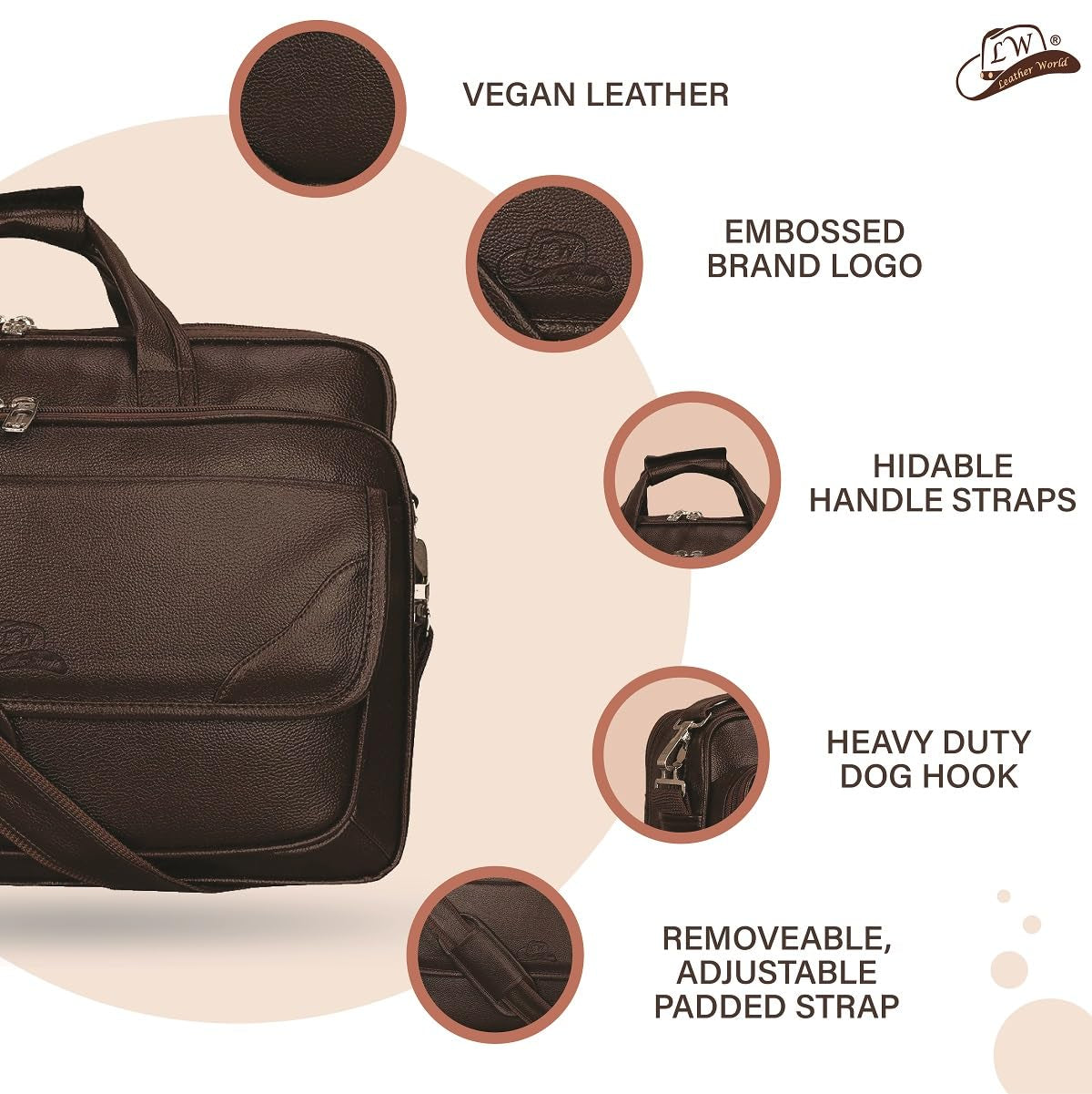 Expandable Leatherette Brown Unisex Office Laptop Messenger Bag